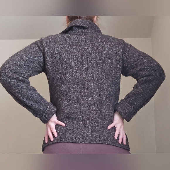 L.L.Bean Brown, Wool blend, Mock neck Cardigan. Size LG - Picture 2 of 12